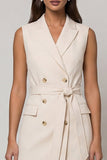 Ivory Peaked Lapel Double-breasted Short Work Dress with Belt