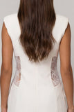 White Peaked Lapel Bouble Breasted Short Work Dress with Lace