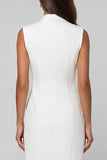 White Sheath Notched Lapel Asymmetrical Work Dress