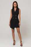 Black Bodycon Notched Lapel Double Breasted Short Work Dress
