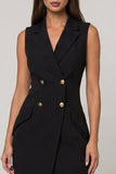 Black Bodycon Notched Lapel Double Breasted Short Work Dress