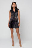 Black Polka Dots Peaked Lapel Double Breasted Short Work Dress