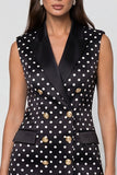 Black Polka Dots Peaked Lapel Double Breasted Short Work Dress