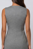 Grey Sheath V-Neck Double-breasted Polka Dots Midi Work Dress with Slit