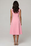 Pink A Line Shawl Lapel Double Breasted Midi Work Dress