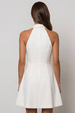 Halter White A Line Single Breasted Short Work Dress