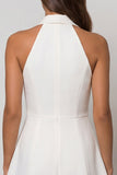 Halter White A Line Single Breasted Short Work Dress