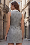 Grey Polka Dots Notched Lapel Bodycon Short Work Dress
