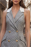 Grey Polka Dots Notched Lapel Bodycon Short Work Dress