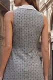 Grey Polka Dots Notched Lapel Bodycon Short Work Dress