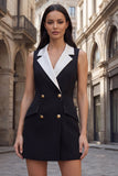 Black Bodycon Notched Lapel Double Breasted Short Business Dress