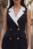 Black Bodycon Notched Lapel Double Breasted Short Business Dress