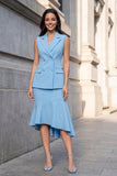 White Notched Lapel 2 Piece Asymmetrical Work Dress
