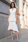 White Notched Lapel 2 Piece Asymmetrical Work Dress