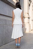 White Notched Lapel 2 Piece Asymmetrical Work Dress