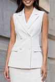 White Notched Lapel 2 Piece Asymmetrical Work Dress