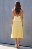 Yellow Halter Pleated A Line Single Breasted Midi Work Dress