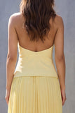 Yellow Halter Pleated A Line Single Breasted Midi Work Dress