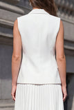 White Shawl Lapel Pleated 2 Piece A Line Midi Work Dress