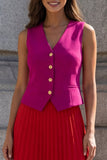Fuchsia and Red V-Neck Pleated A Line 2 Piece Work Dress