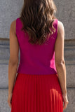 Fuchsia and Red V-Neck Pleated A Line 2 Piece Work Dress