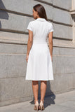 White A Line Double Breasted Notched Lapel Short Sleeves Work Dress
