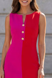 Fuchsia and Red Sheath Sleeveless Midi Work Dress
