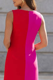 Fuchsia and Red Sheath Sleeveless Midi Work Dress