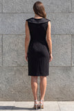 Black Sheath V Neck Midi Work Dress with Slit