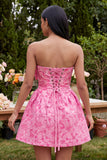 A-Line Blue Off the Shoulder Jacquard Mini Floral Dress With Bow