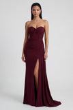 Burgundy Sweetheart Mermaid Long Evening Dress with Slit