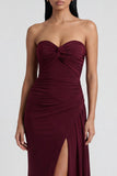 Burgundy Sweetheart Mermaid Long Evening Dress with Slit