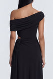 A Line Cut Out Asymmetrical Neck Long Black Tie Dress with Slit