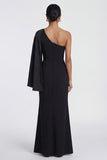 Black One Shoulder Mermaid Long Mermaid with Slit
