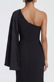 Black One Shoulder Mermaid Long Mermaid with Slit