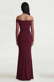Burgundy Off The Shoulder Mermaid Long Evening Dress with Slit