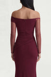 Burgundy Off The Shoulder Mermaid Long Evening Dress with Slit
