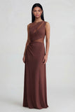 Brown Sheath Round Neck Long Evening Dress
