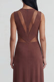 Brown Sheath Round Neck Long Evening Dress