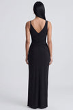 Sheath V Neck Long Black Tie Dress with Slit