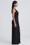 Sheath V Neck Long Black Tie Dress with Slit