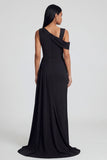 Black Sheath Asymmetrical Neck Long Evening Dress with Slit