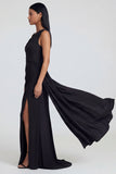 Black Sheath Asymmetrical Neck Long Evening Dress with Slit