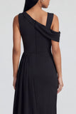 Black Sheath Asymmetrical Neck Long Evening Dress with Slit