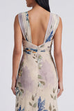 Ivory Sheath Printed Wide Straps Maxi Floral Dress with Slit