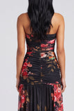 Strapless A Line Printed Ivory Floral Dress with Slit