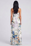 Strapless A Line Printed Ivory Floral Dress with Slit