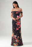 Ivory Cold Shoulder Mermaid Printed Maxi Floral Dress with Sash