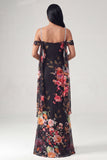 Ivory Cold Shoulder Mermaid Printed Maxi Floral Dress with Sash