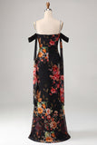 Ivory Cold Shoulder Mermaid Printed Maxi Floral Dress with Sash